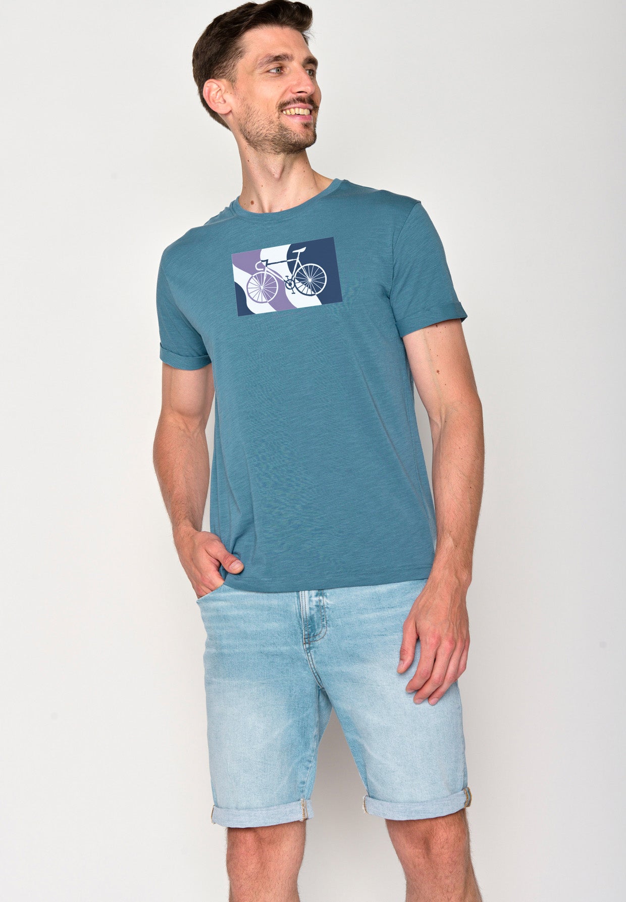 Blau:  Lässiges T-Shirt aus Bio-Baumwoll Mix für Herren [18347]