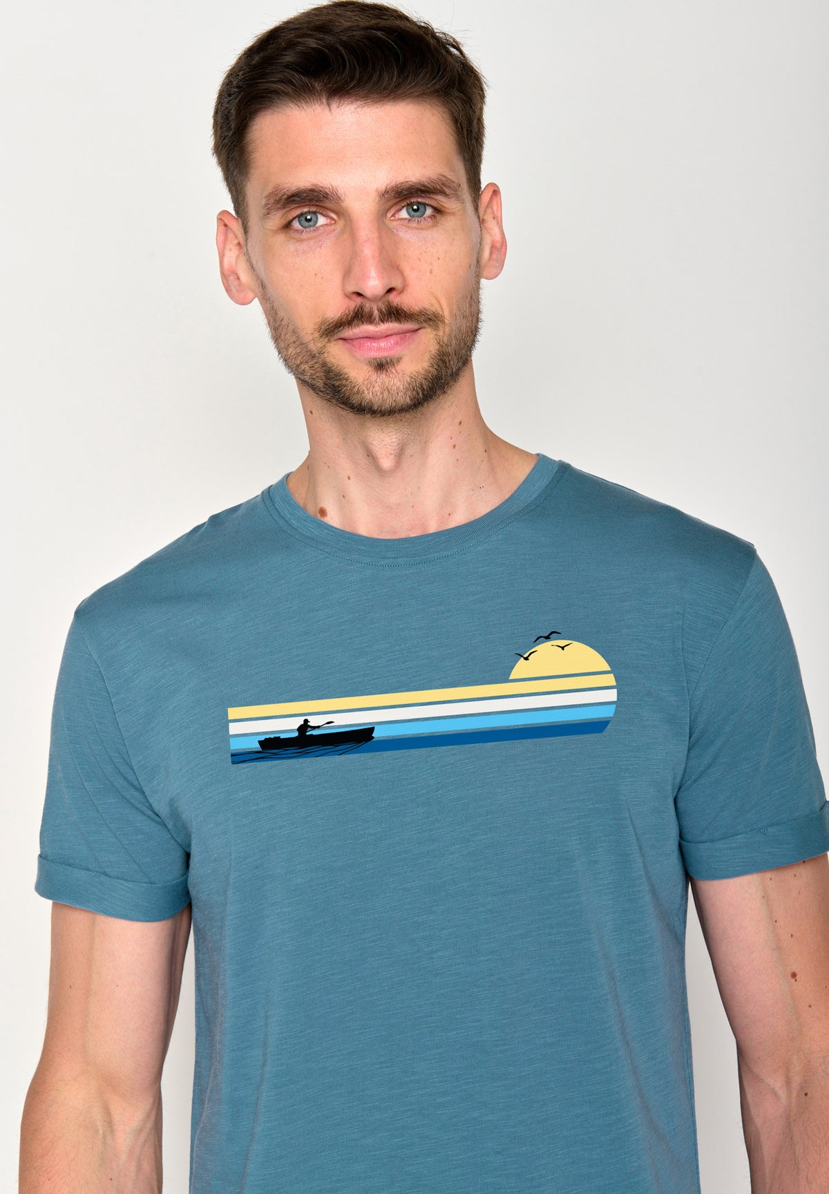 Blau:  Lässiges T-Shirt aus Bio-Baumwoll Mix für Herren [18470]