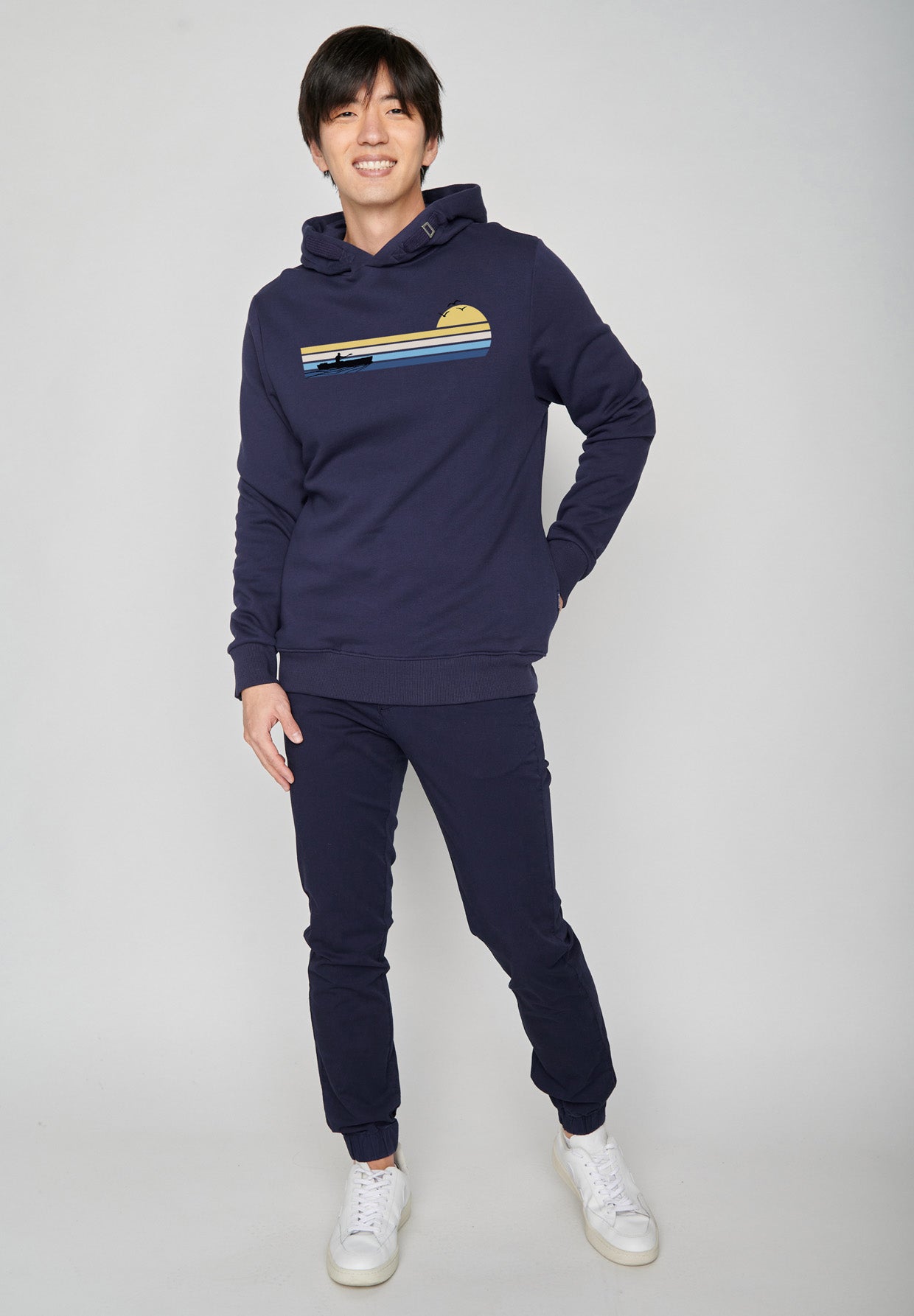 Navy: Kuschliger Hoodie aus Bio-Baumwolle für Herren [18474]