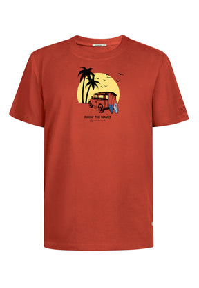 Clay Red: Lässiges Oversize-T-Shirt aus Bio-Baumwolle für Herren [18483]