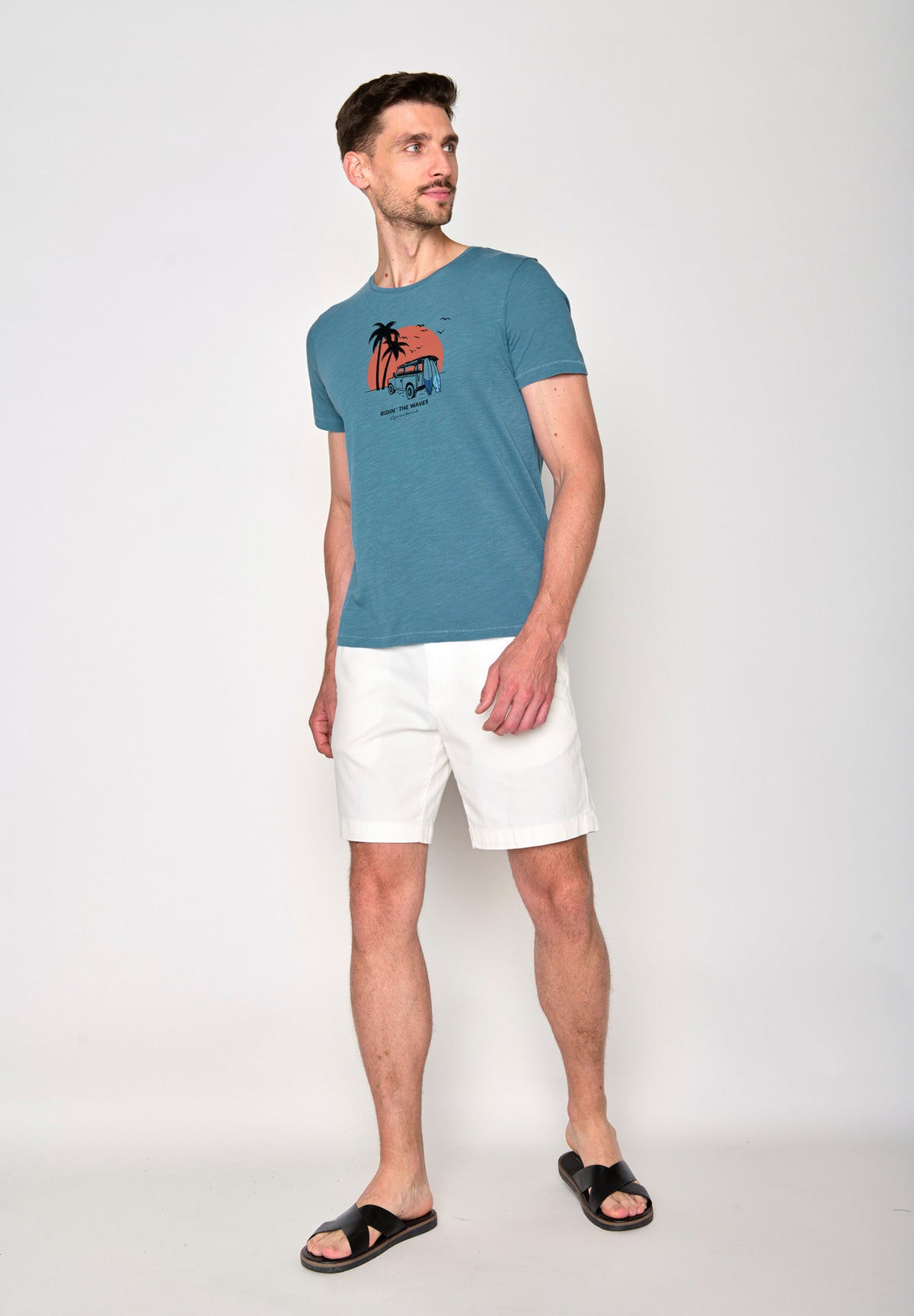 Blau:  Lässiges T-Shirt aus Bio-Baumwolle für Herren [18500]