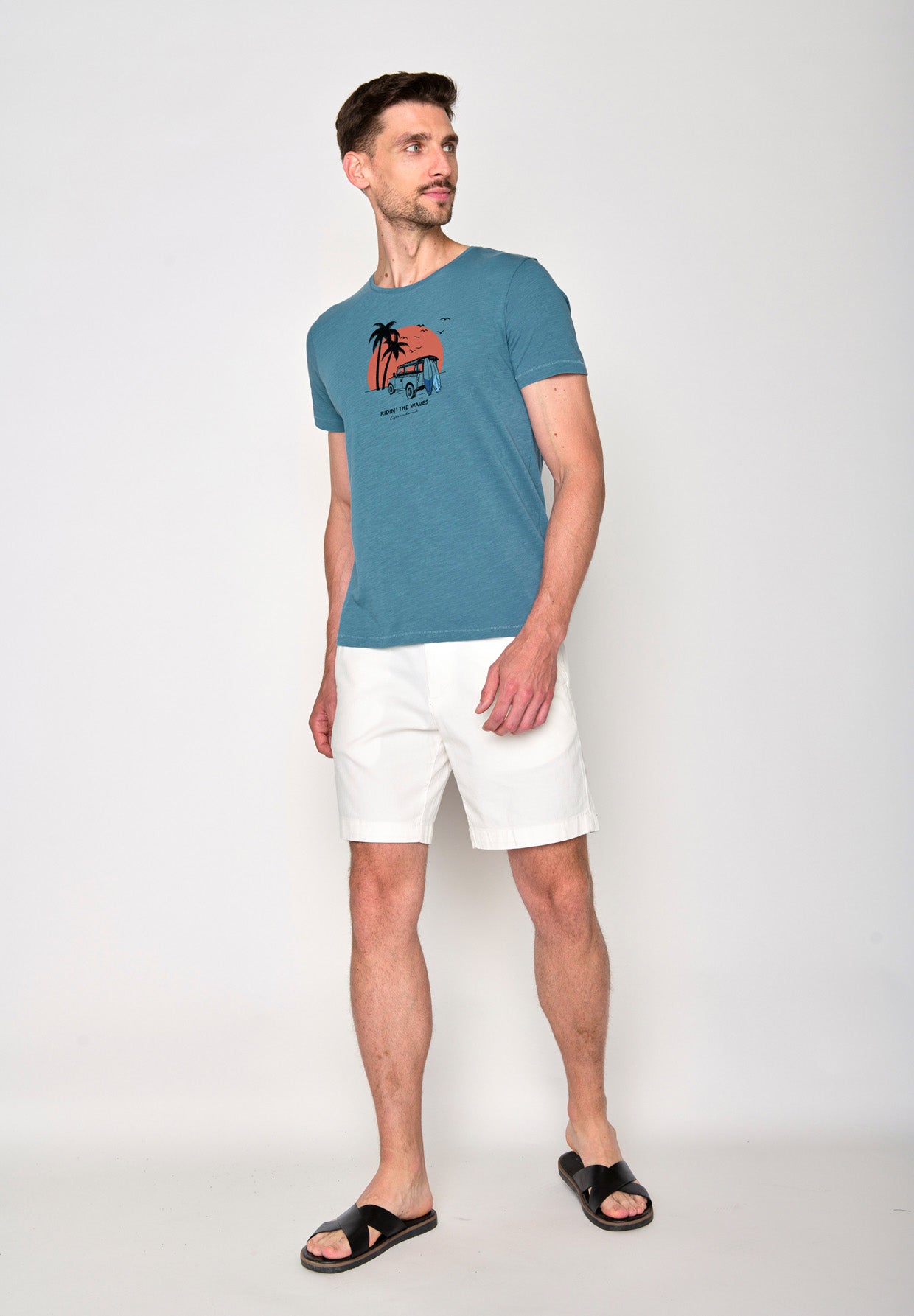 Blau:  Lässiges T-Shirt aus Bio-Baumwolle für Herren [18500]