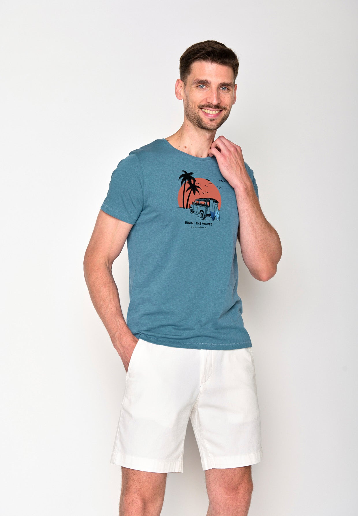 Blau:  Lässiges T-Shirt aus Bio-Baumwolle für Herren [18501]