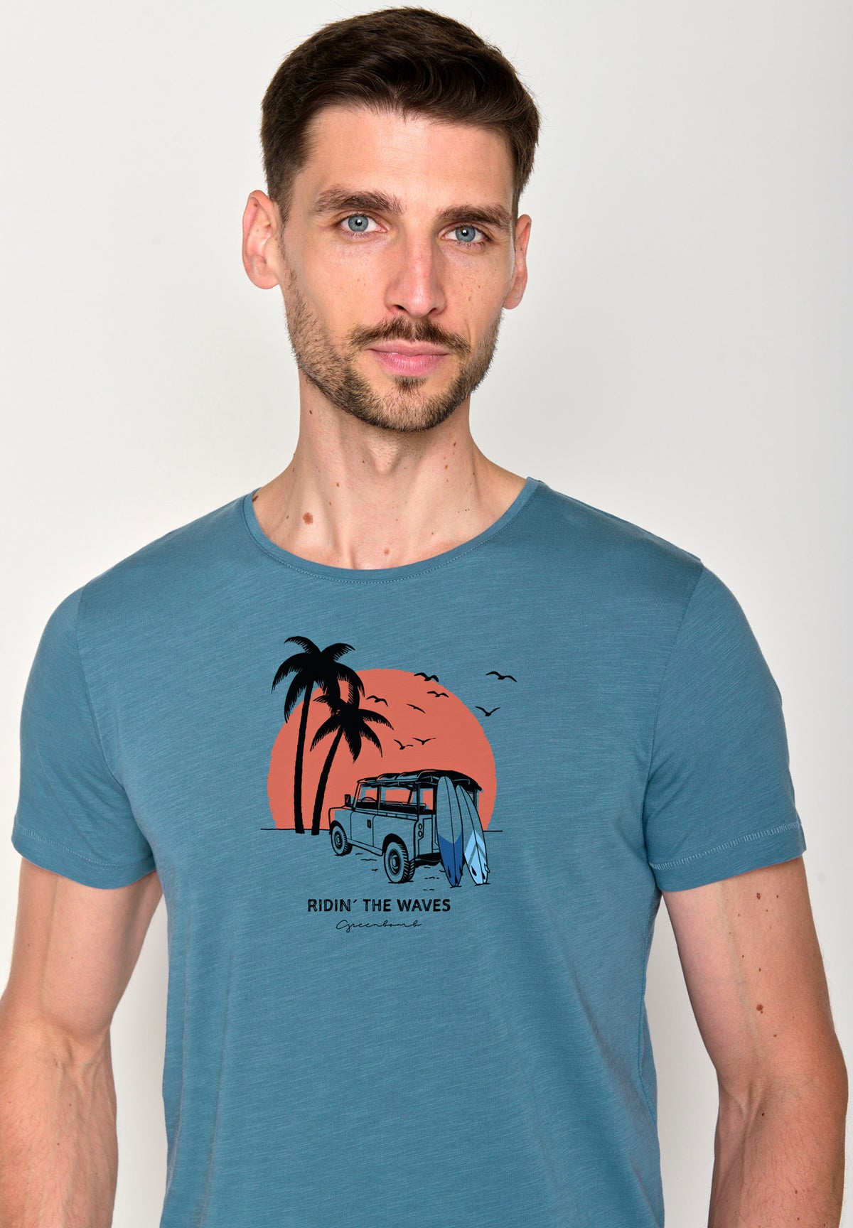 Blau:  Lässiges T-Shirt aus Bio-Baumwolle für Herren [18503]