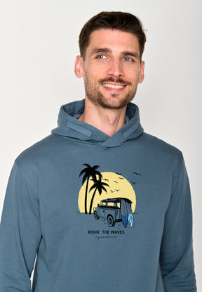 Vintage Blue: Kuschliger Hoodie aus Bio-Baumwolle für Herren [18508]