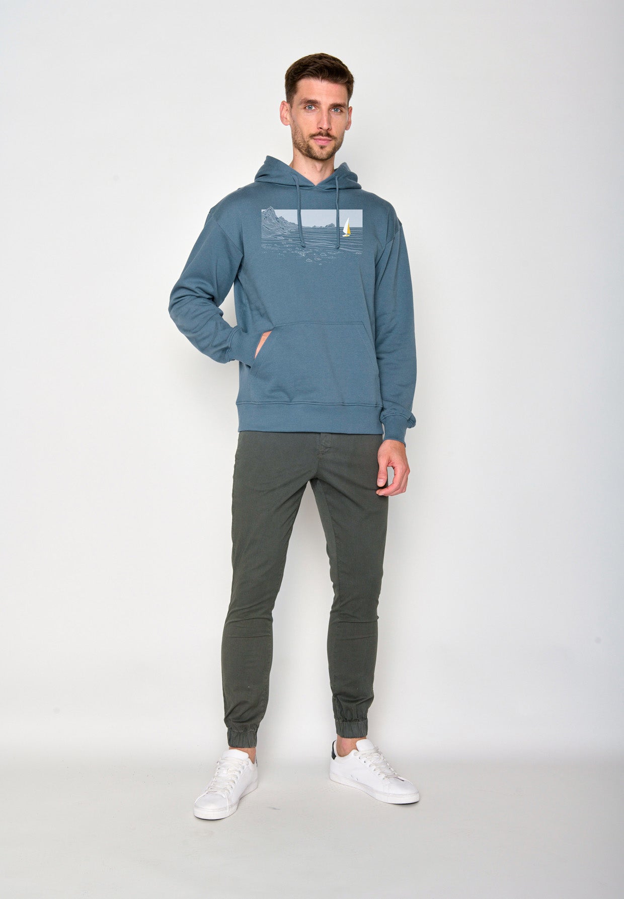 Vintage Blue: Gemütlicher Hoodie aus Bio-Baumwolle für Herren [18531]