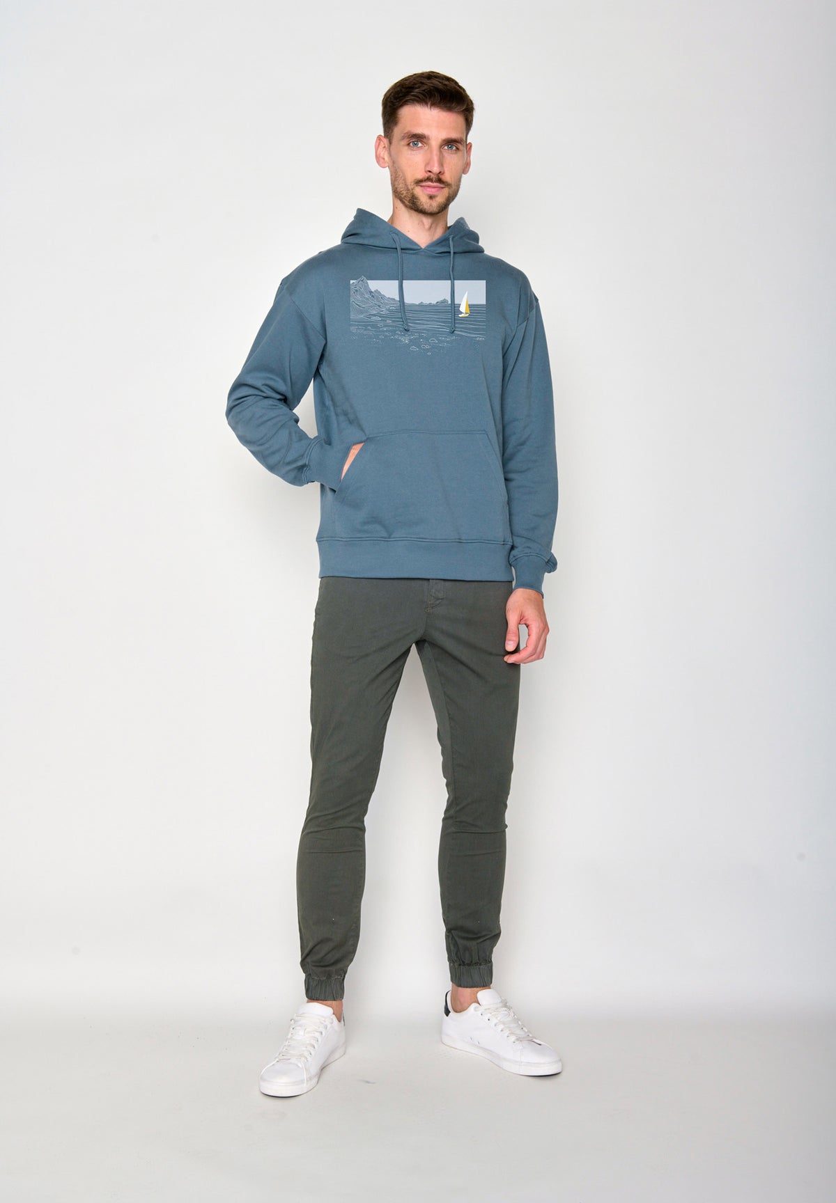 Blau:  Gemütlicher Hoodie aus Bio-Baumwolle für Herren [18531]