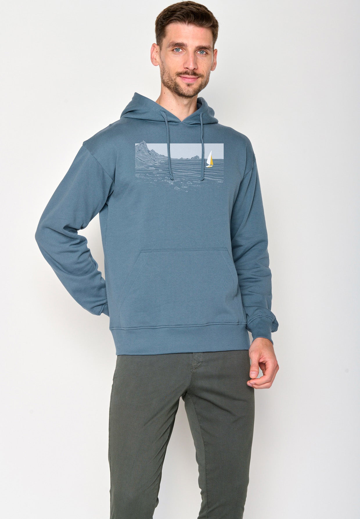 Vintage Blue: Gemütlicher Hoodie aus Bio-Baumwolle für Herren [18532]