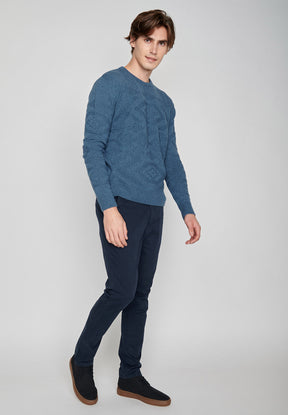 Blauer Eleganter Strickpullover aus Wolle und Bio-Baumwole für Herren (4)