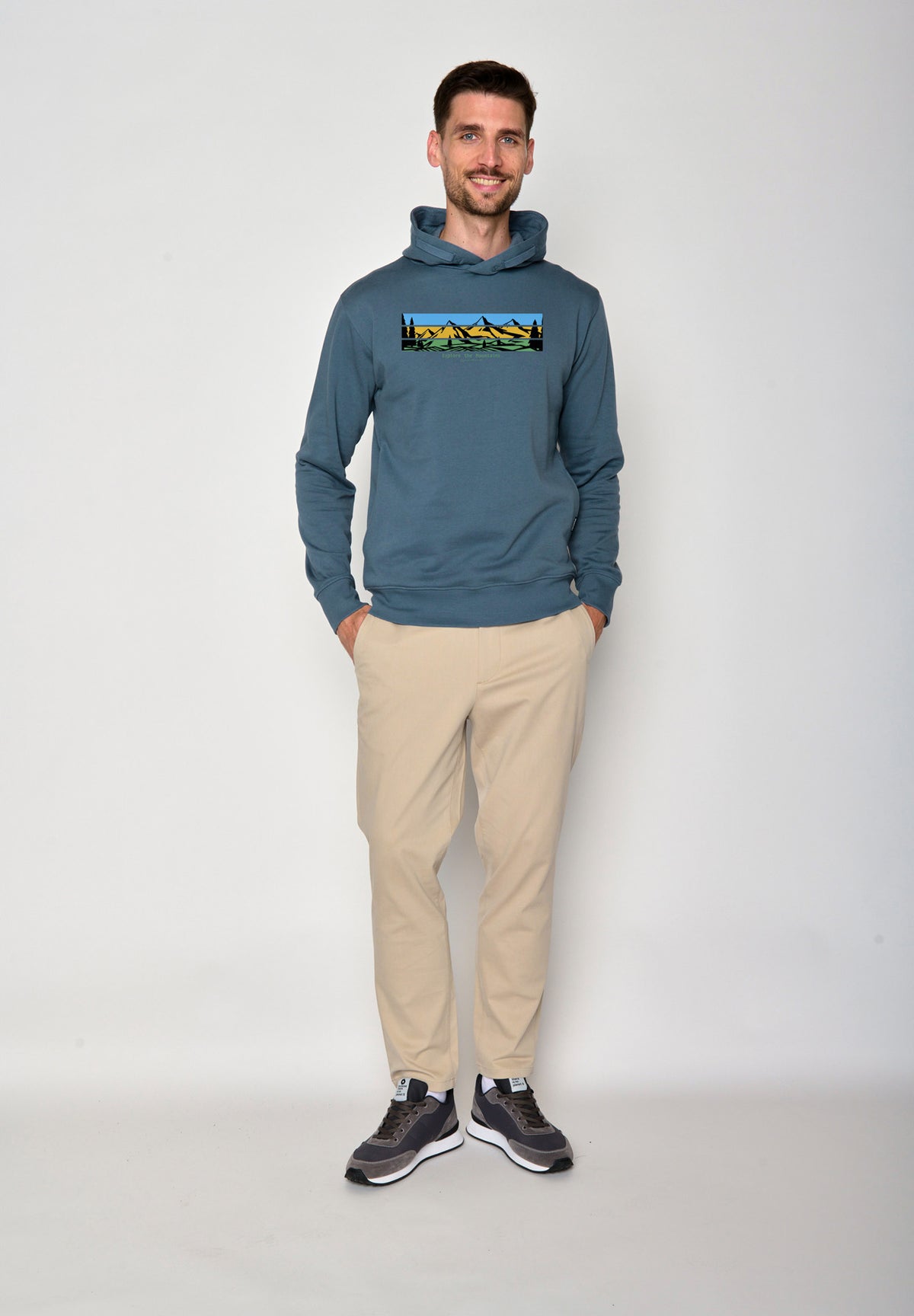 Vintage Blue: Kuschliger Hoodie aus Bio-Baumwolle für Herren [18563]