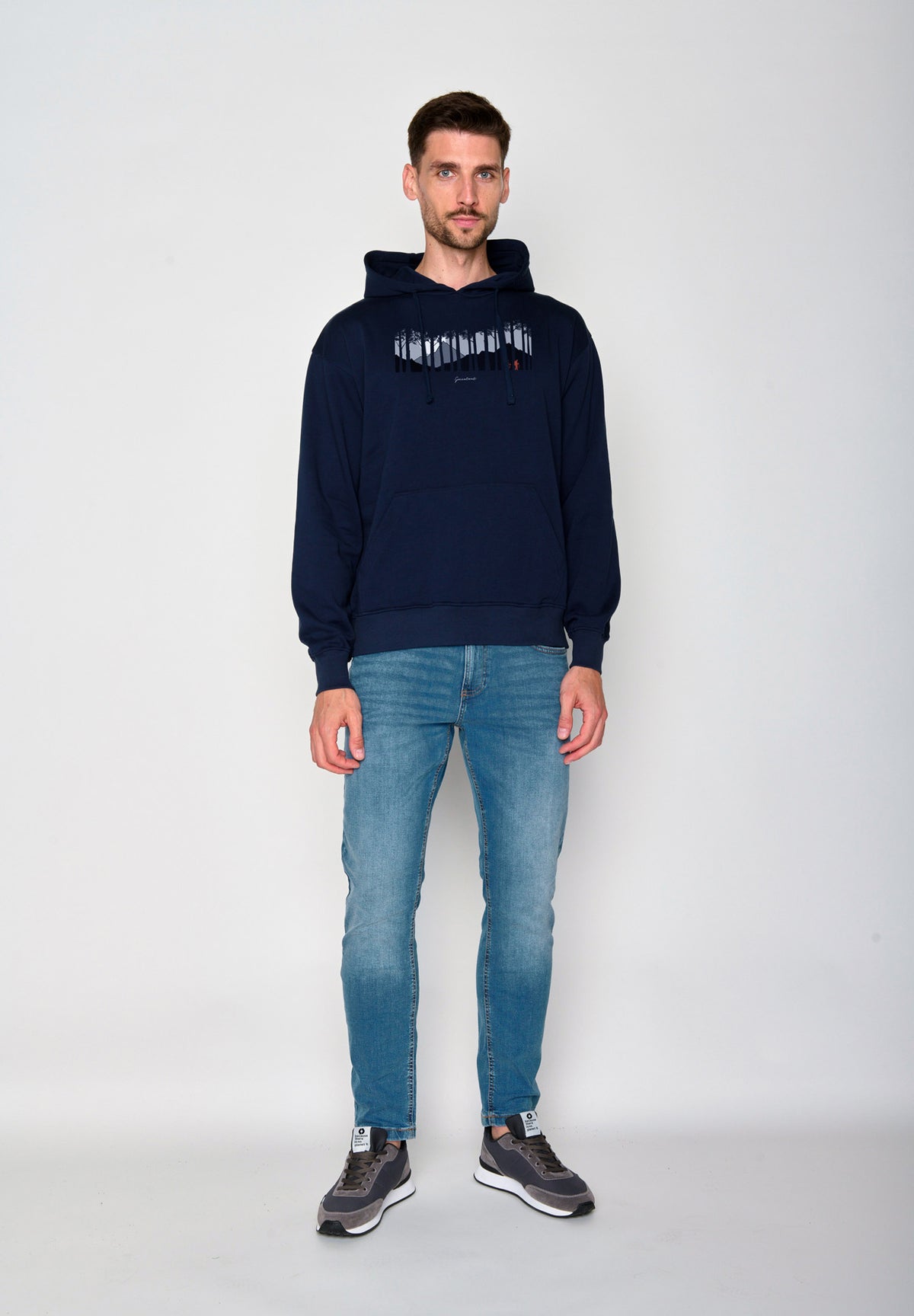 Navy: Gemütlicher Hoodie aus Bio-Baumwolle für Herren [18585]