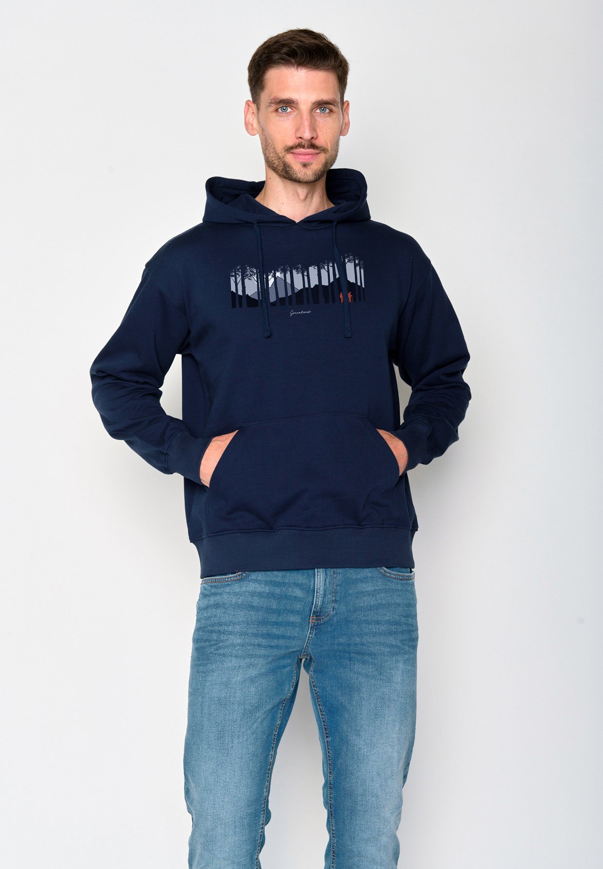 Navy: Gemütlicher Hoodie aus Bio-Baumwolle für Herren [18586]