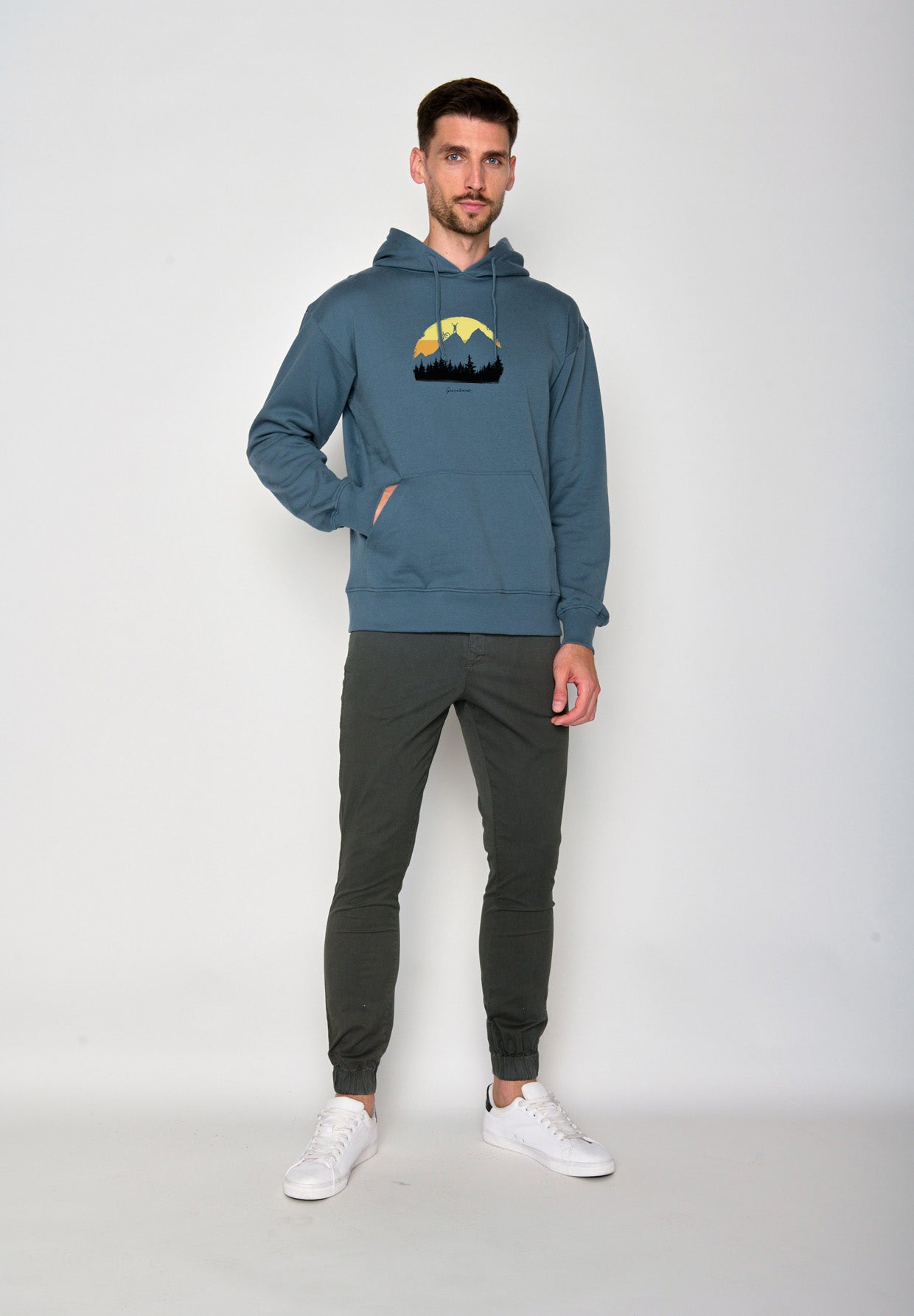 Vintage Blue: Gemütlicher Hoodie aus Bio-Baumwolle für Herren [18618]