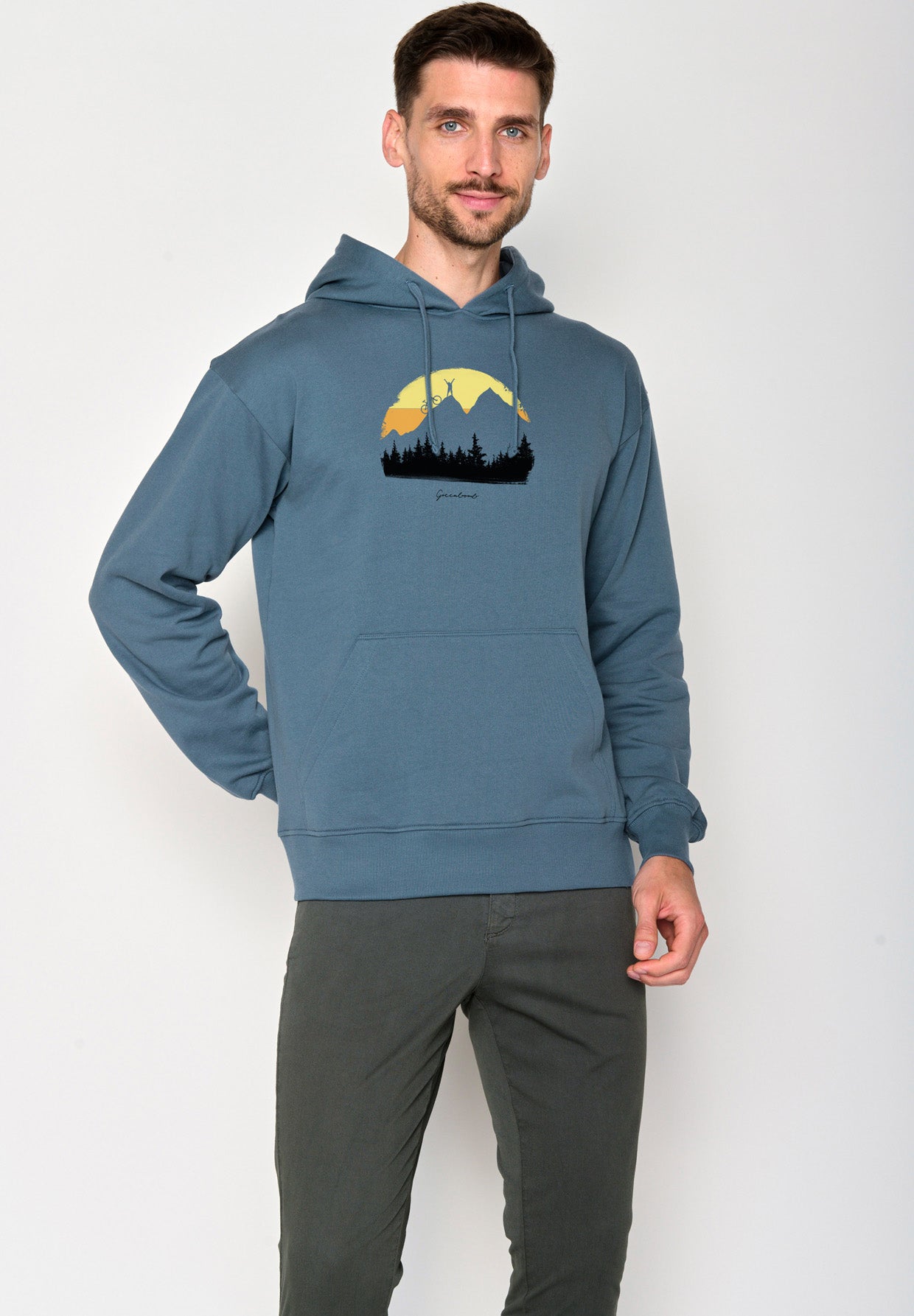 Vintage Blue: Gemütlicher Hoodie aus Bio-Baumwolle für Herren [18619]