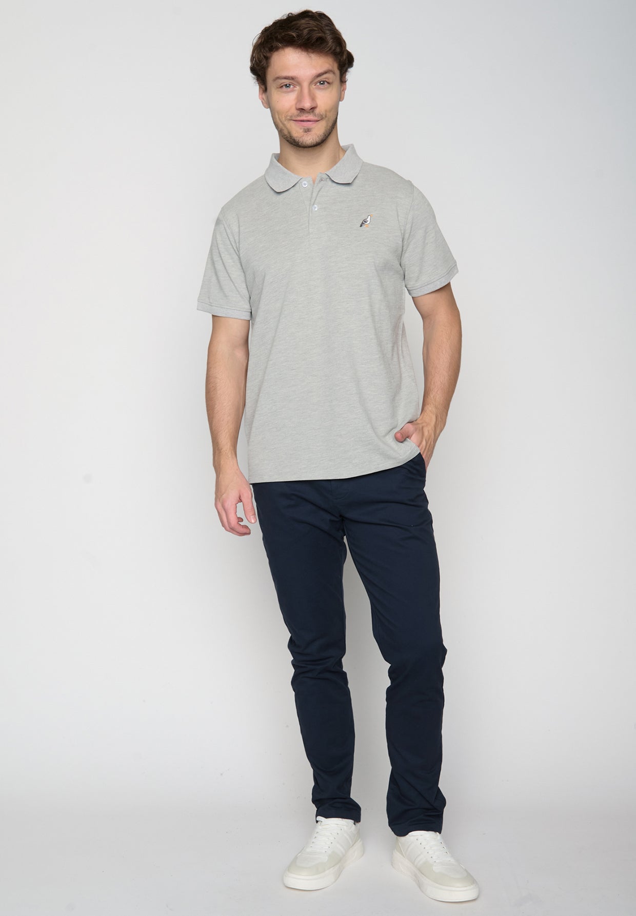 Heather Grey: Sportliches Polo aus Baumwoll-Mix für Herren [19007]