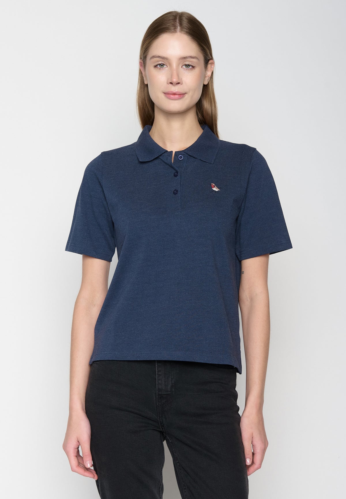 Navy: Sportliches Polo aus Baumwoll-Mix für Damen [19012]