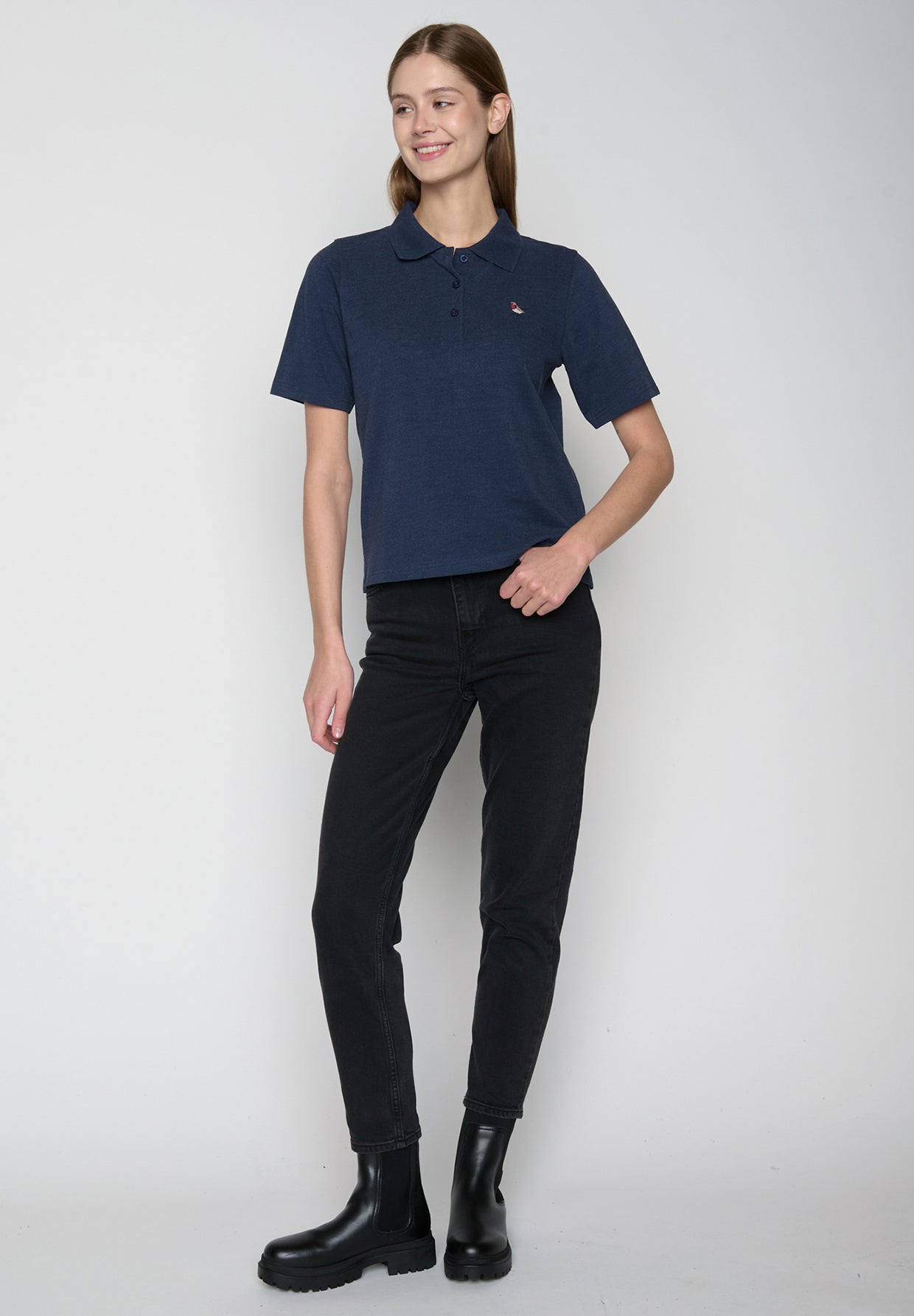 Navy: Sportliches Polo aus Baumwoll-Mix für Damen [19013]