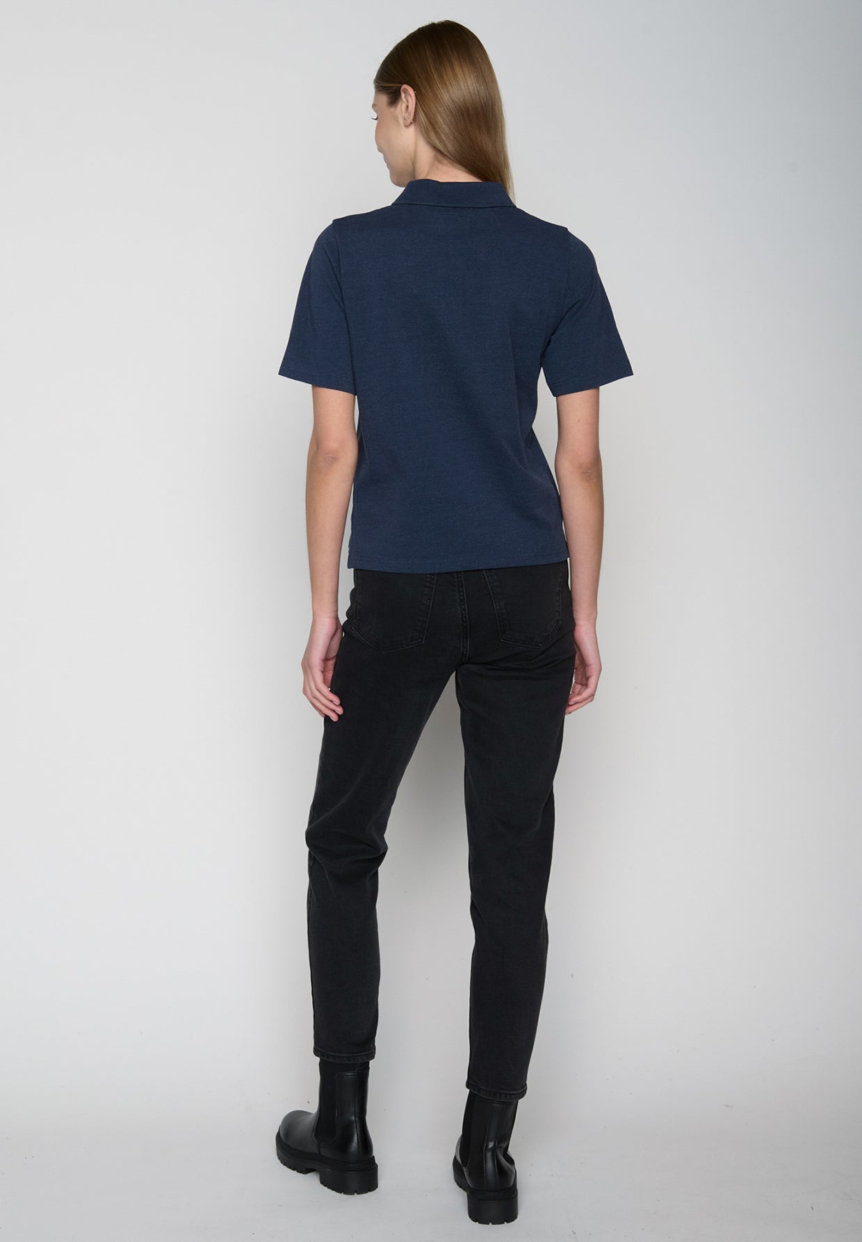 Navy: Sportliches Polo aus Baumwoll-Mix für Damen [19015]