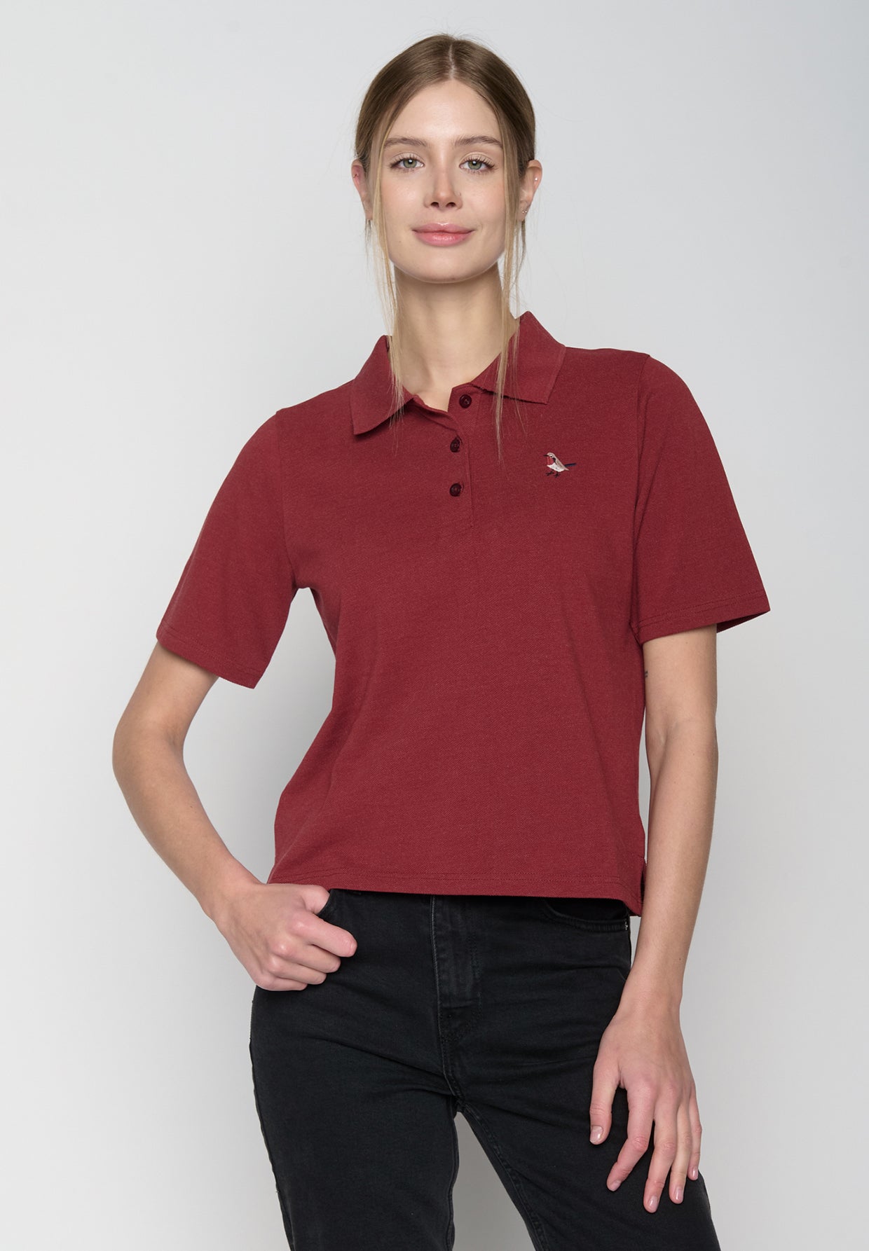 Rot:  Sportliches Polo aus Baumwoll-Mix für Damen [19019]