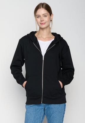 Schwarz:  Lässige Sweatjacke aus Baumwolle für Damen [19026]