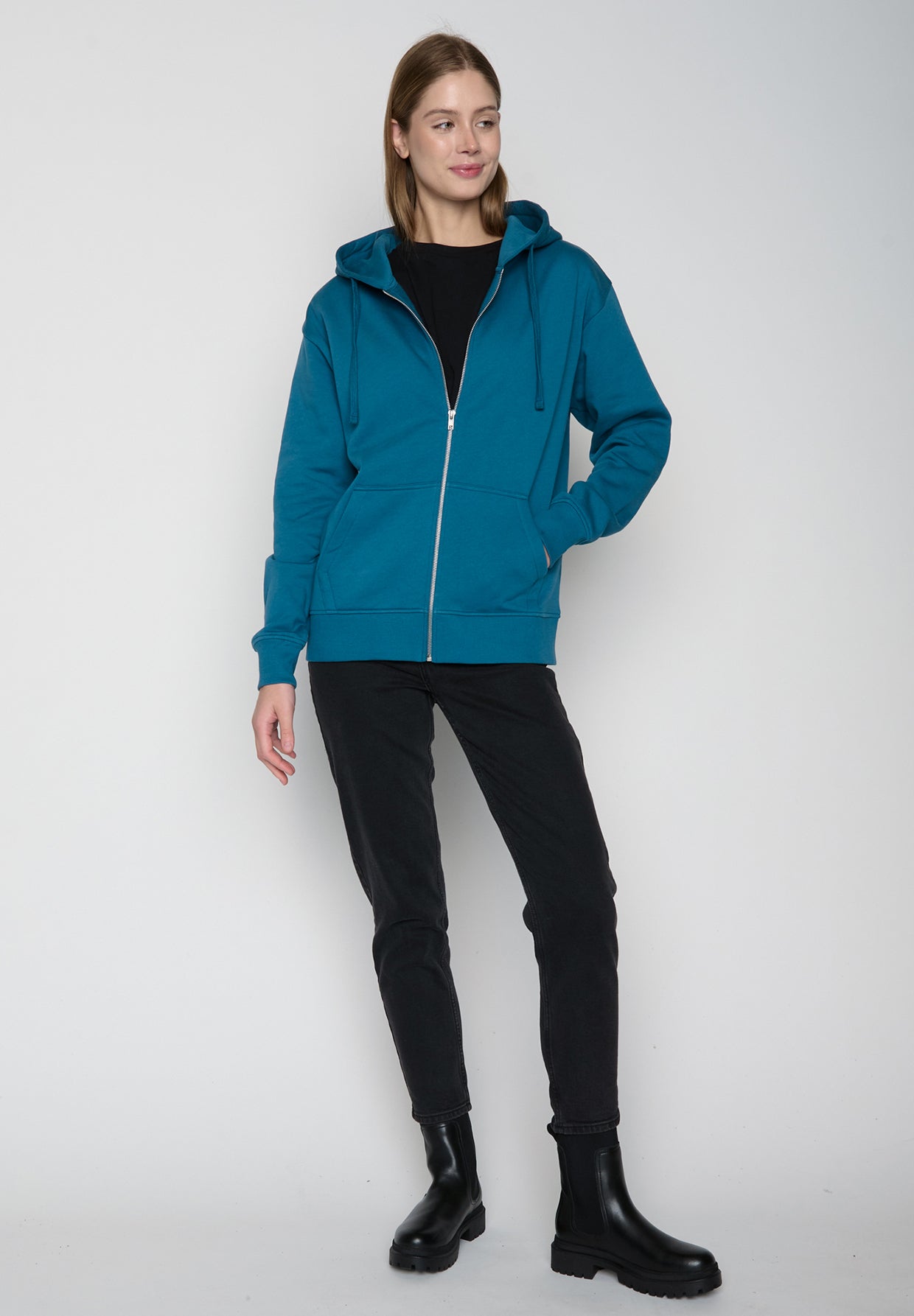 Blau:  Lässige Sweatjacke aus Baumwolle für Damen [19039]