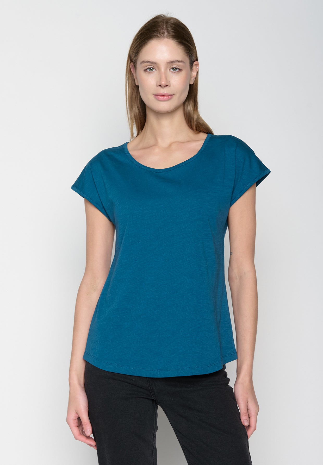 Blau:  Sportliches T-Shirt aus Bio-Baumwolle für Damen [19050]