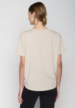 Off White: Lässiges T-Shirt aus Bio-Baumwoll-Mix für Damen [19063]