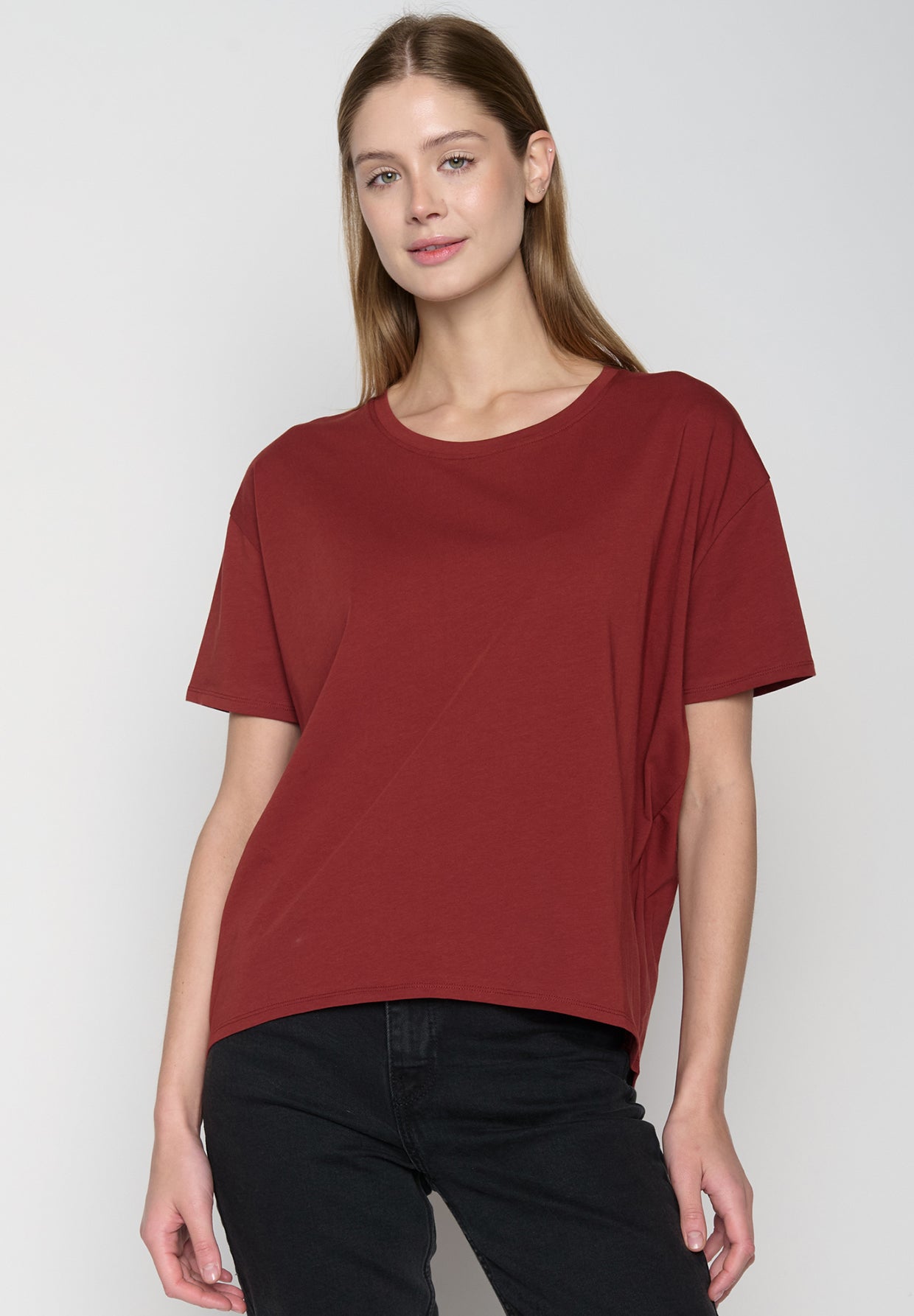Rot:  Lässiges T-Shirt aus Bio-Baumwoll Mix für Damen [19067]