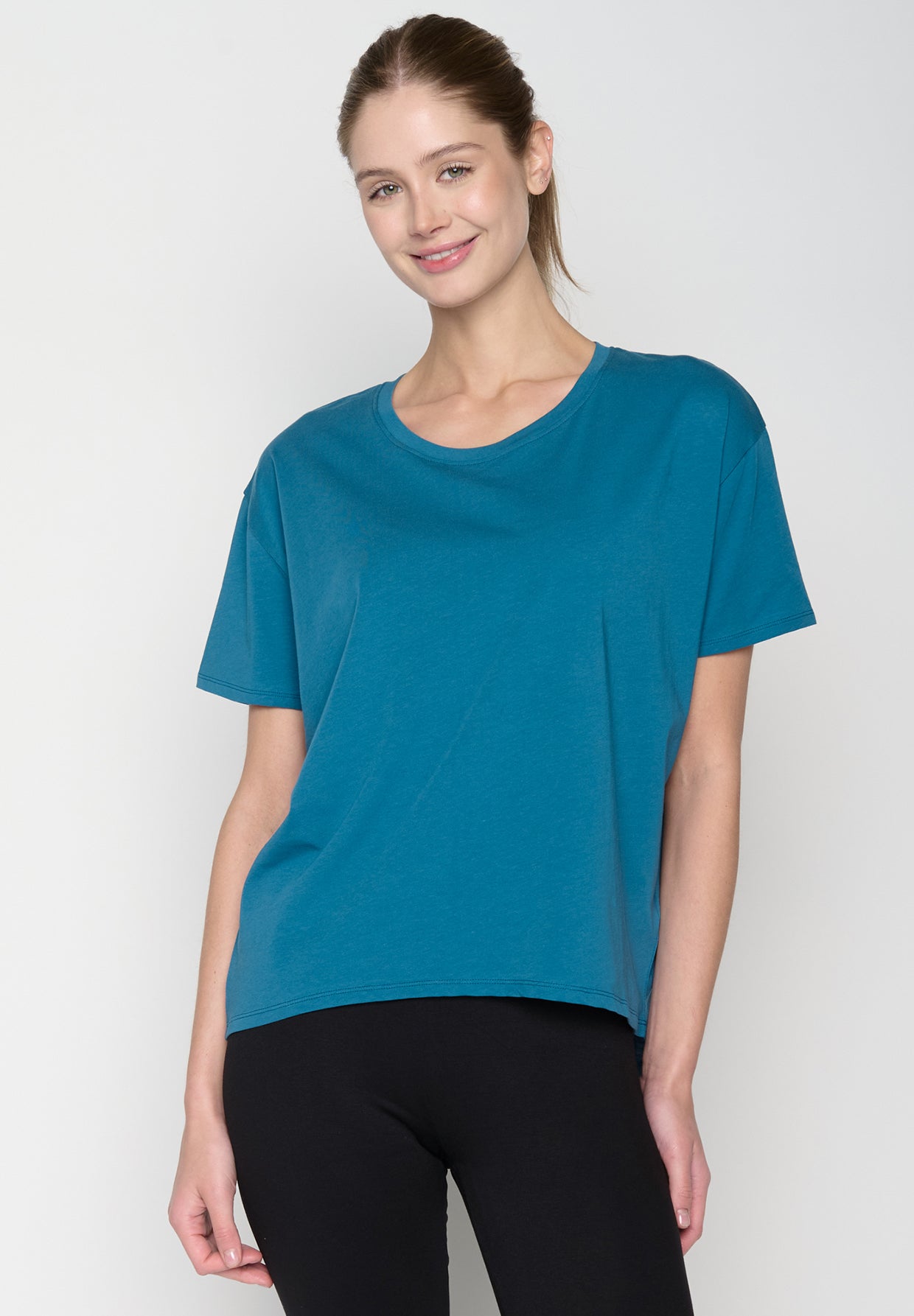 Blau:  Lässiges T-Shirt aus Bio-Baumwoll Mix für Damen [19073]