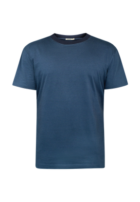 Deep Blue Stripes: Lässiges Oversize-T-Shirt aus Bio-Baumwolle für Herren [19109]