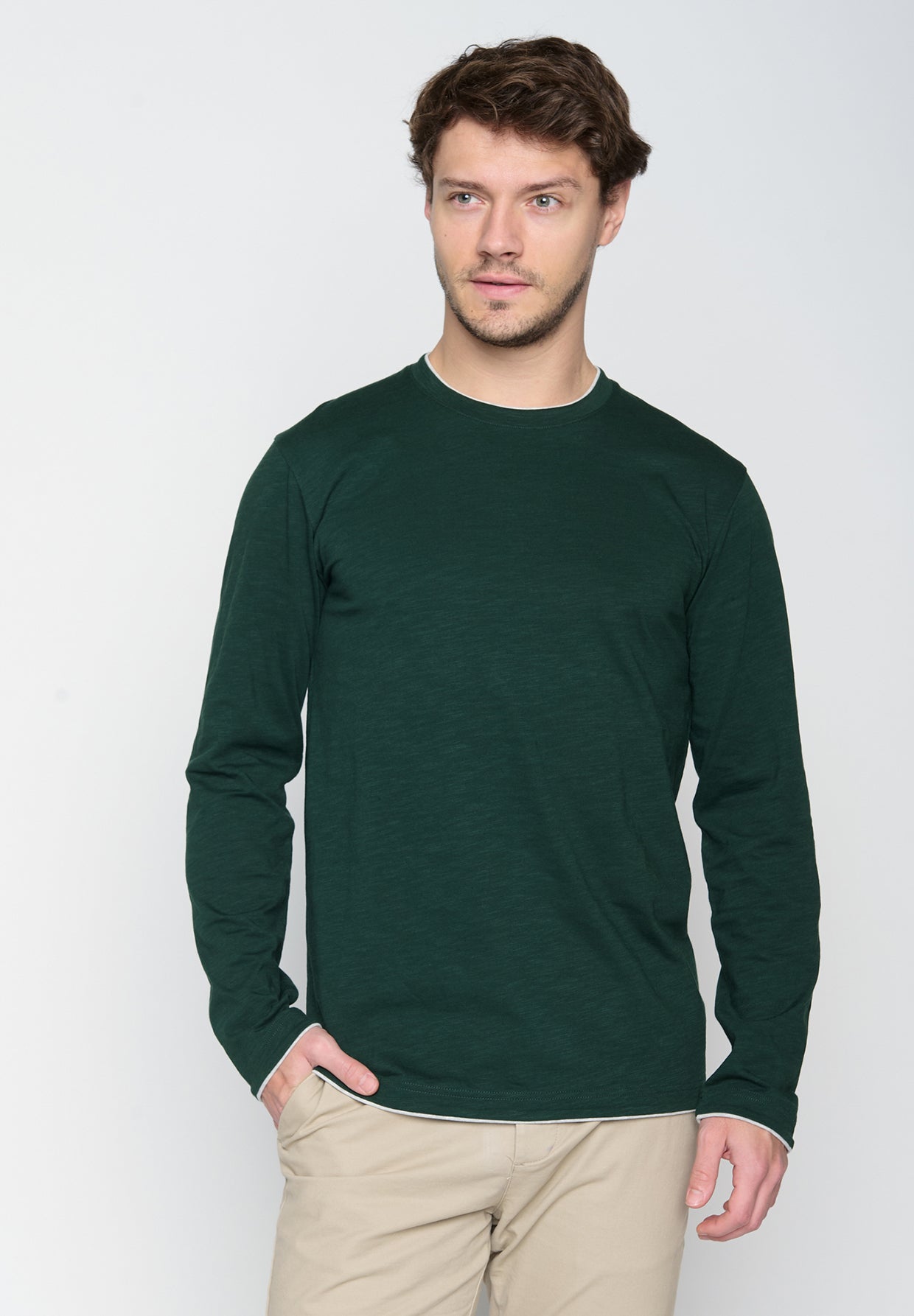 Grün:  Elegantes Longsleeve aus Bio-Baumwolle für Herren [19201]