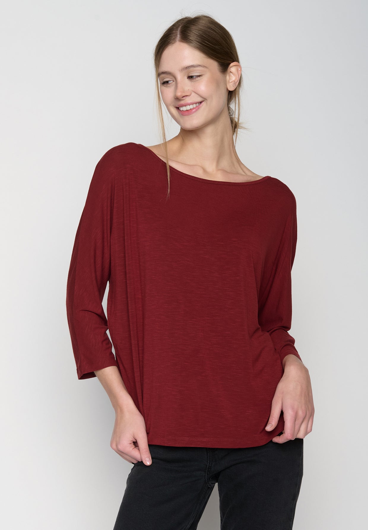 Rot:  Gemütliches Longsleeve aus Viskose (LENZING™ ECOVERO™) Mix für Damen [19219]