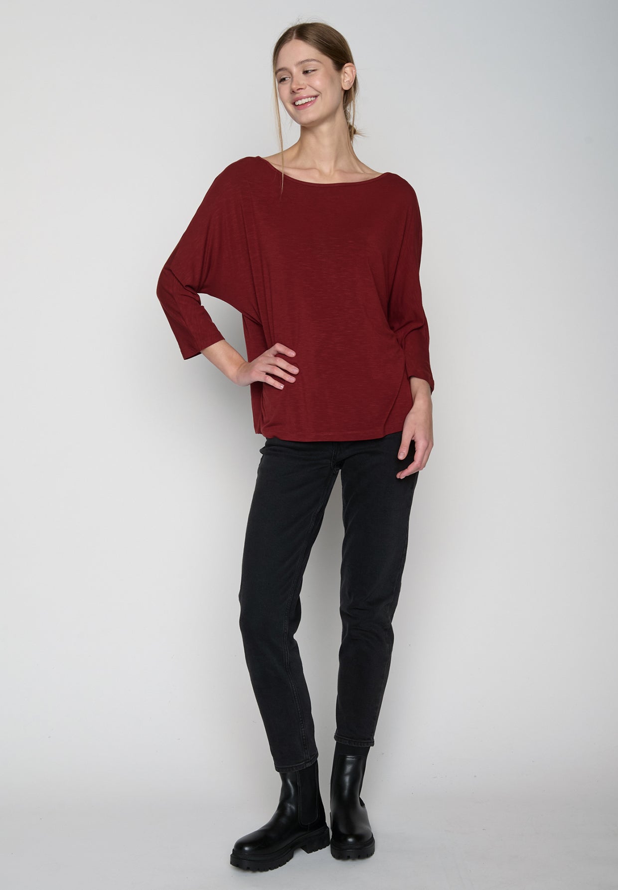 Rot:  Gemütliches Longsleeve aus Viskose (LENZING™ ECOVERO™) Mix für Damen [19220]