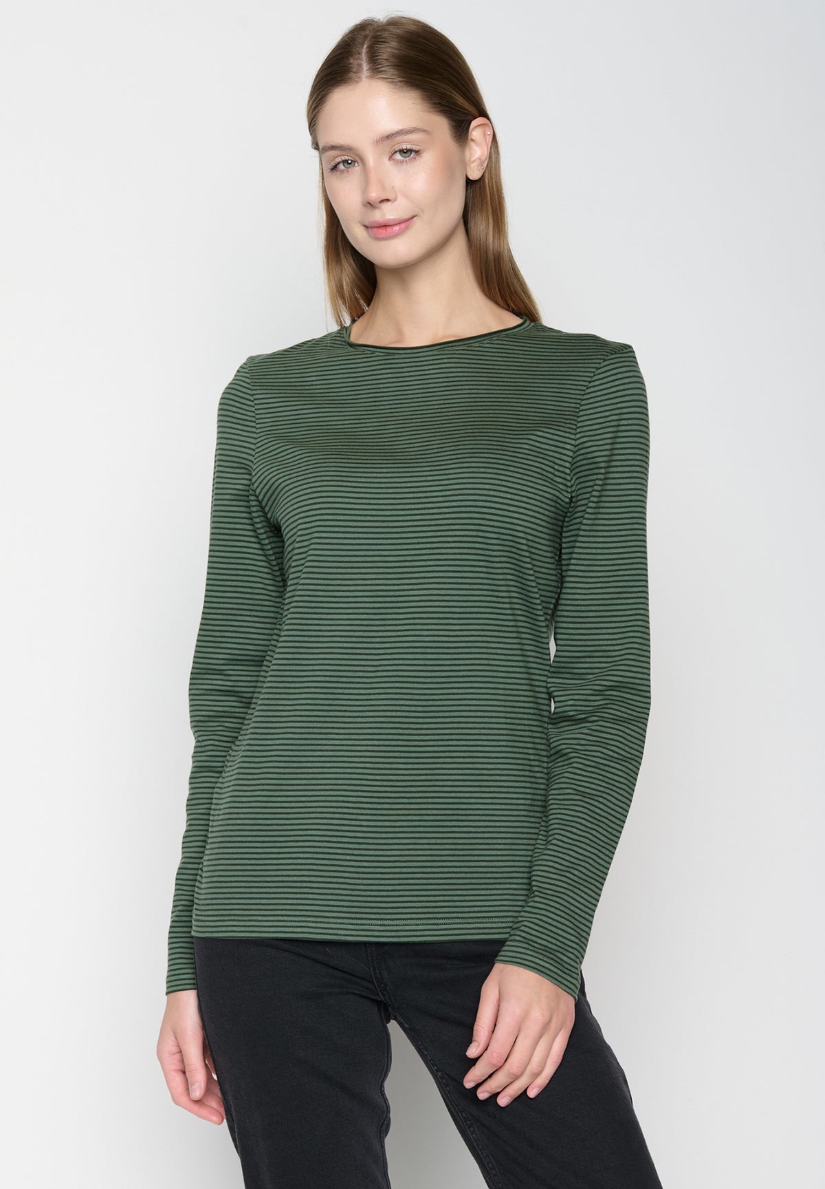 Forest Stripes: Sportliches Longsleeve aus Bio-Baumwolle für Damen [19292]