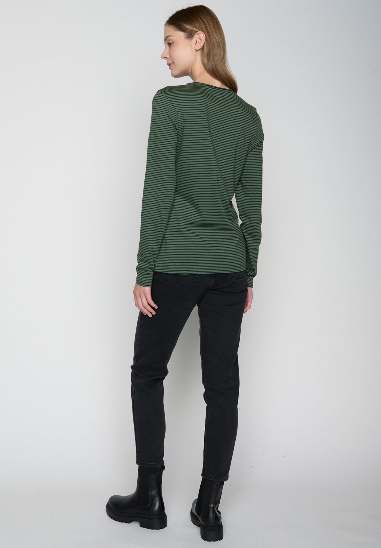 Forest Stripes: Sportliches Longsleeve aus Bio-Baumwolle für Damen [19295]