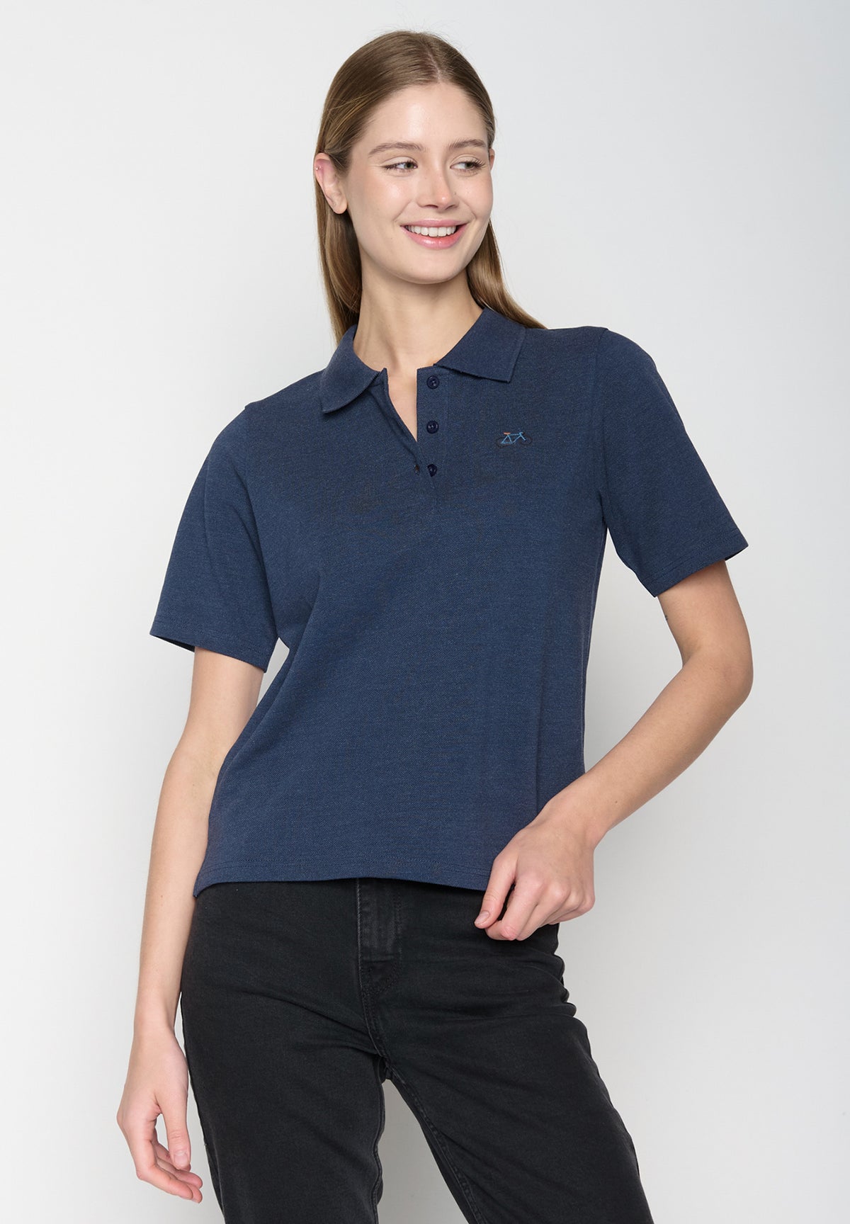 Navy: Sportliches Polo aus Baumwoll-Mix für Damen [19325]