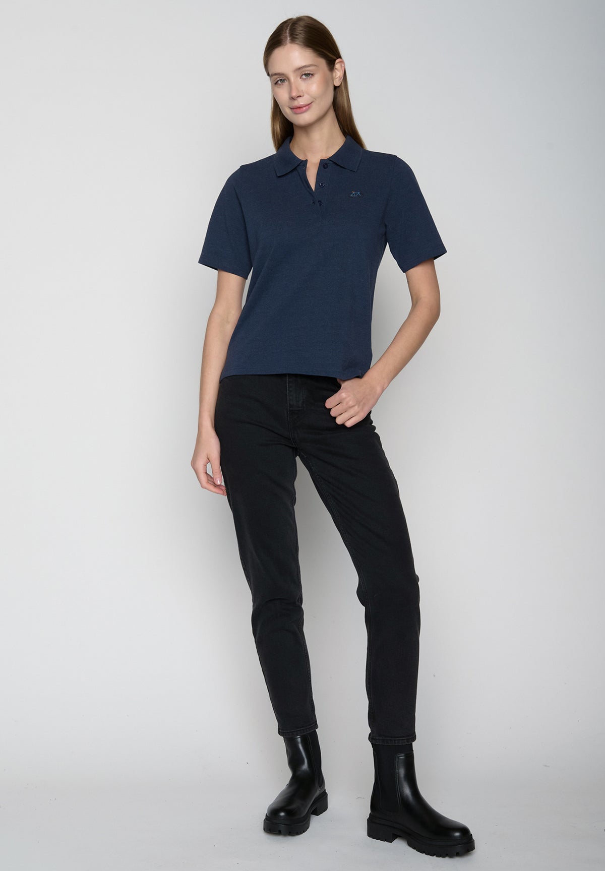 Navy: Sportliches Polo aus Baumwoll-Mix für Damen [19326]