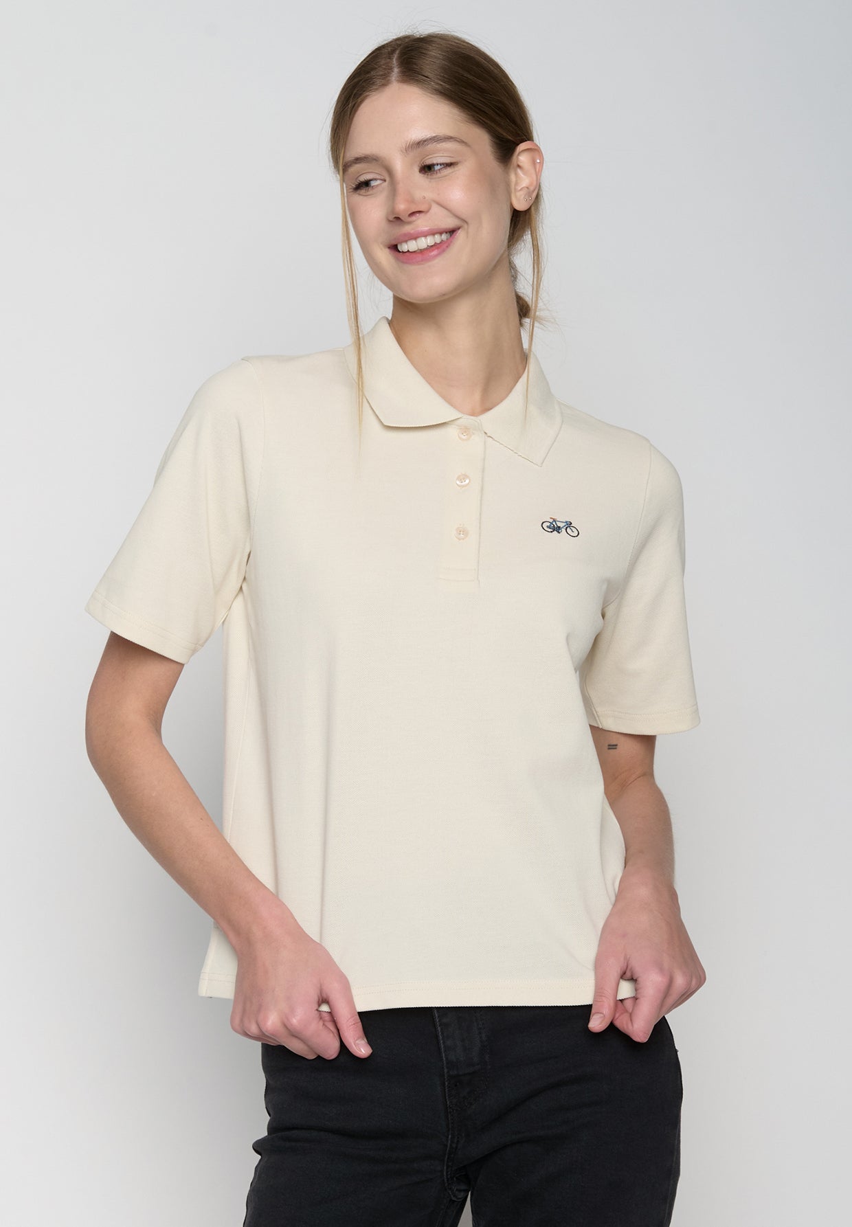 Off White: Sportliches Polo aus Baumwoll-Mix für Damen [19331]