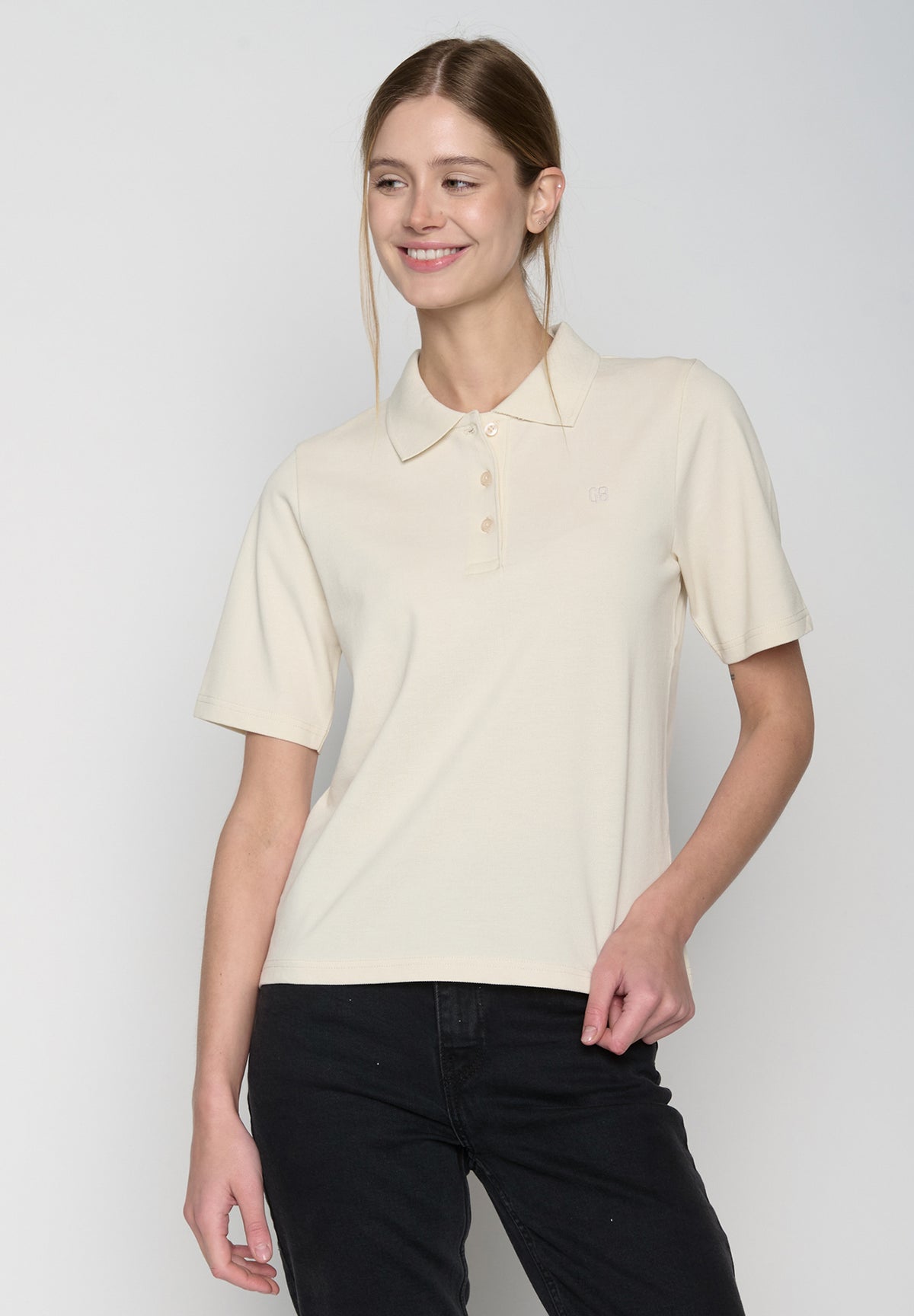 Off White: Sportliches Polo aus Baumwoll-Mix für Damen [19361]