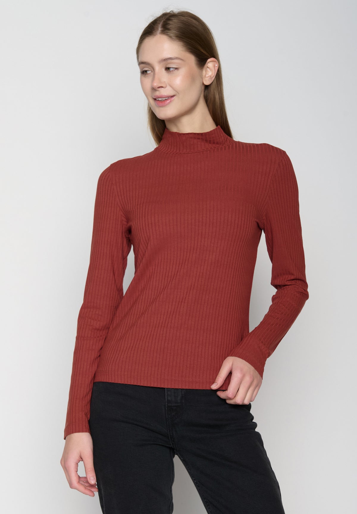 Dusty Berry: Lässiges Longsleeve aus LENZING™ TENCEL™ Mix für Damen [19450]