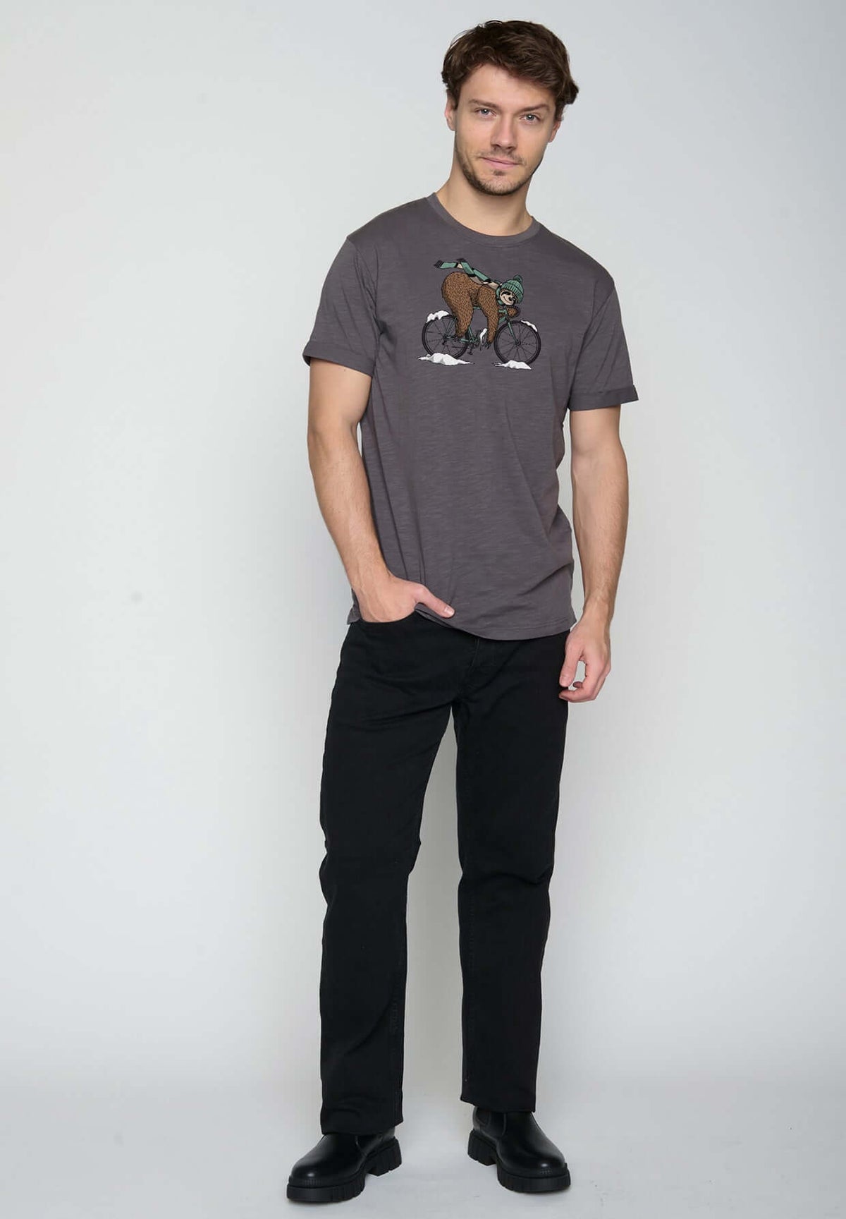 Anthracite: Lässiges T-Shirt aus Bio-Baumwoll Mix für Herren [19509]