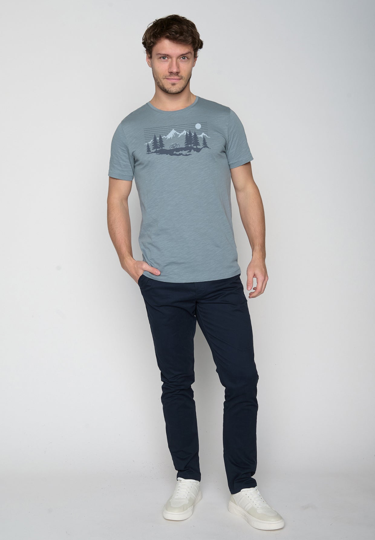 Blau:  Lässiges T-Shirt aus Bio-Baumwolle für Herren [19640]