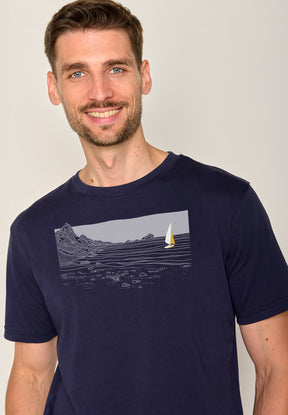 Navy: Lässiges Oversize-T-Shirt aus Bio-Baumwolle für Herren [19773]