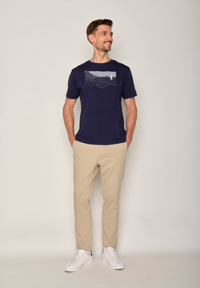 Navy: Lässiges Oversize-T-Shirt aus Bio-Baumwolle für Herren [19774]