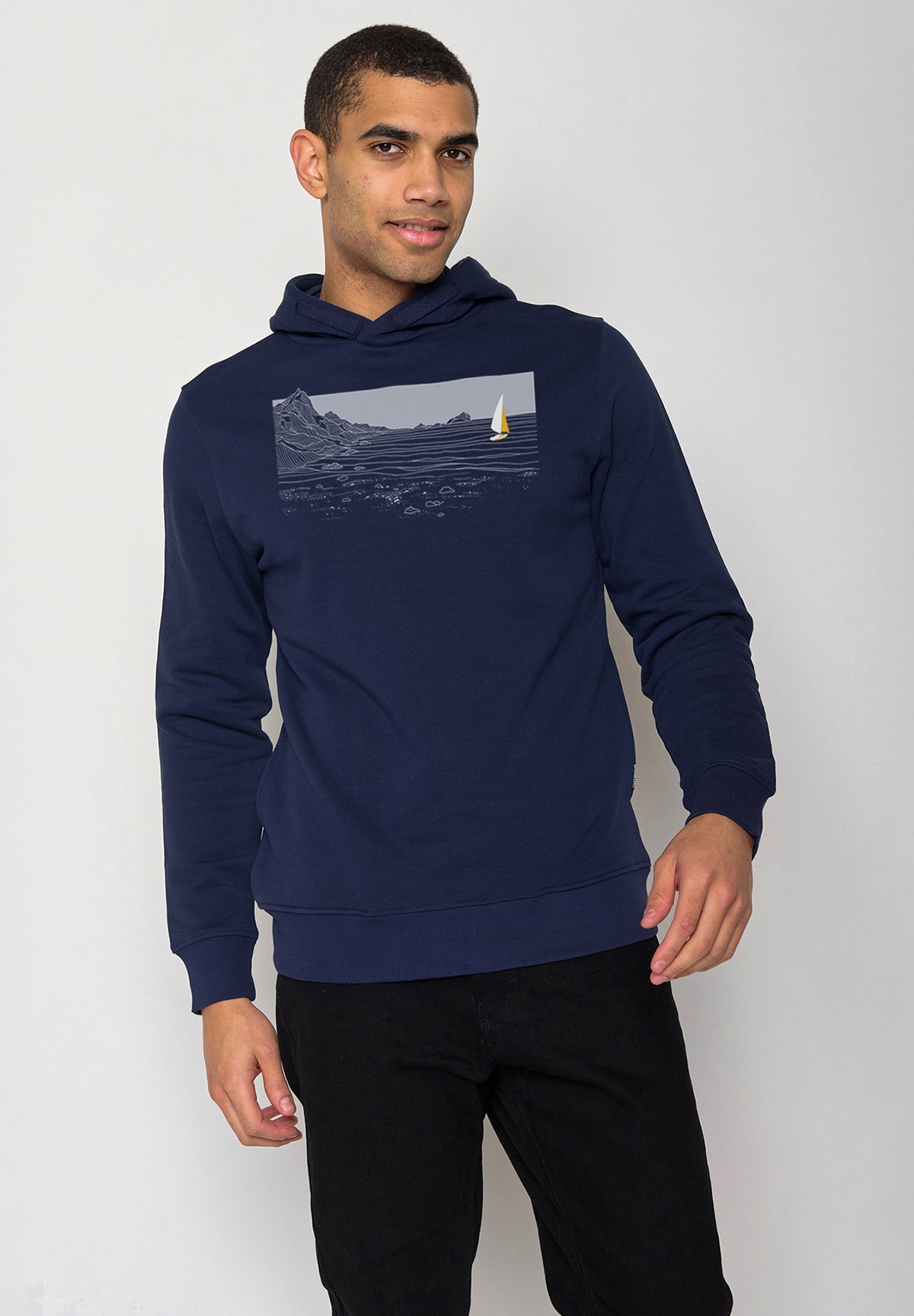 Blau:  Kuschliger Hoodie aus Bio-Baumwolle für Herren [19782]