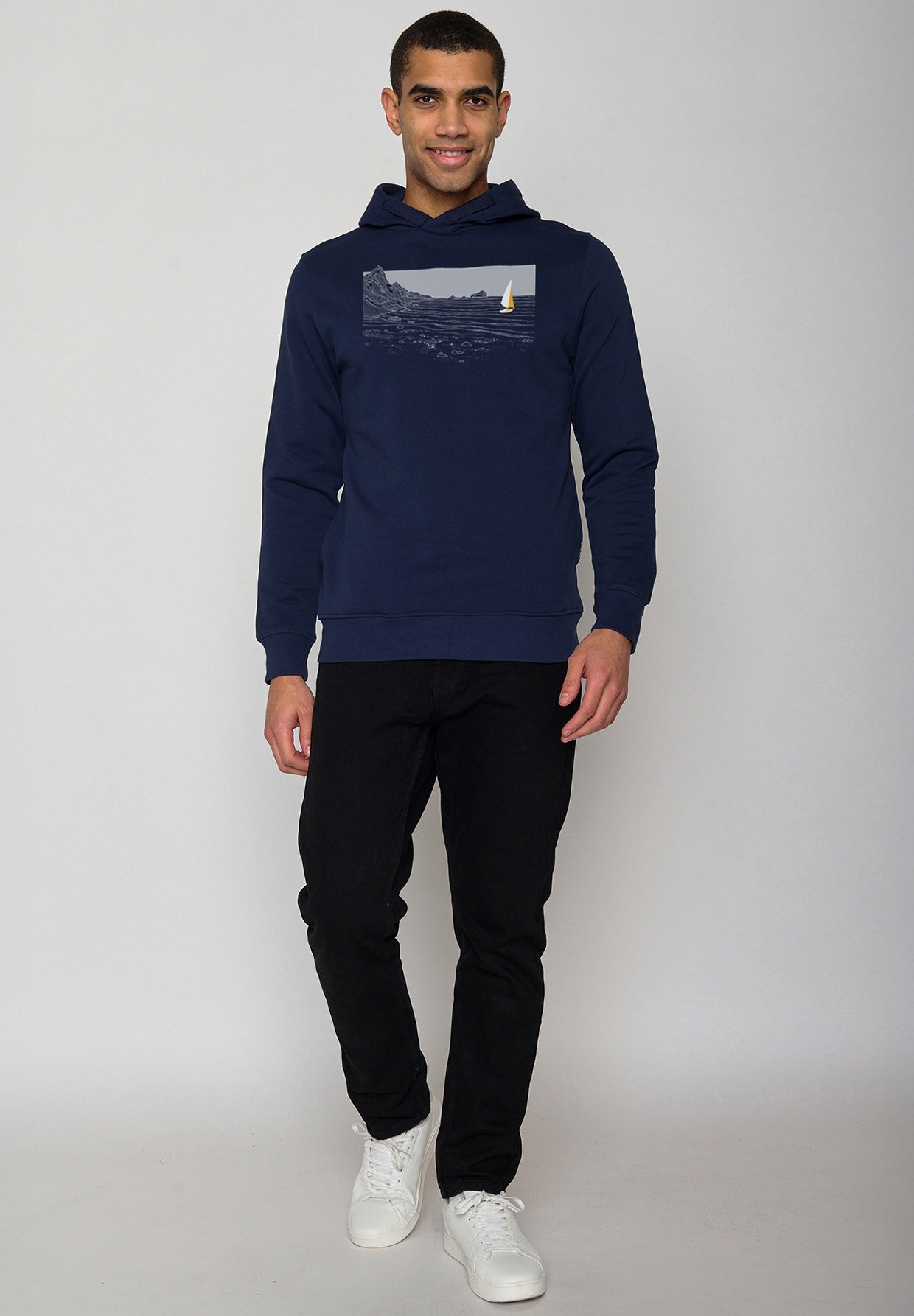 Blau:  Kuschliger Hoodie aus Bio-Baumwolle für Herren [19785]