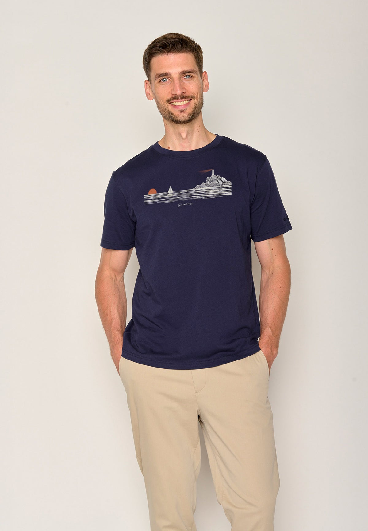 Navy: Lässiges Oversize-T-Shirt aus Bio-Baumwolle für Herren [19814]