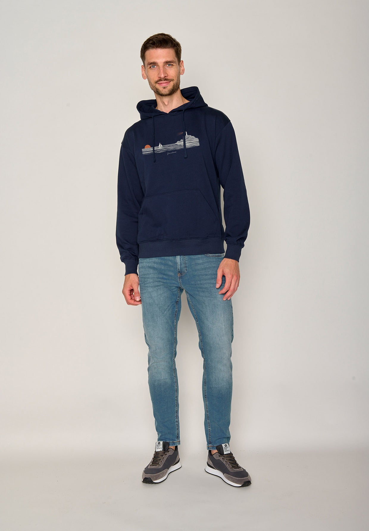 Blau:  Gemütlicher Hoodie aus Bio-Baumwolle für Herren [19822]
