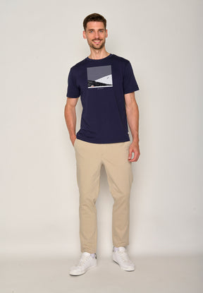 Navy: Lässiges Oversize-T-Shirt aus Bio-Baumwolle für Herren [19908]