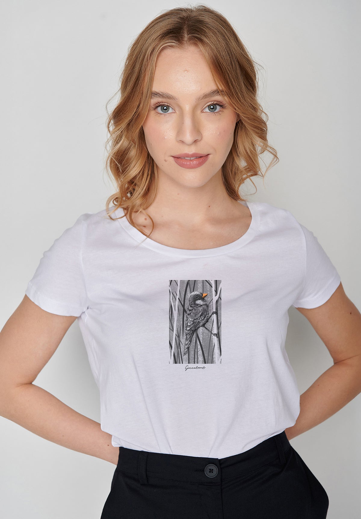 Weiß:  Lässiges T-Shirt aus Bio-Baumwolle für Damen [19987]